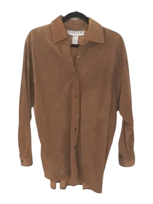 Vintage 90s: Positano 𖤐 Leather Button Down Shirt Jacket Shacket 𖤐 Cognac 𖤐 M Brown Size M thumbnail 10