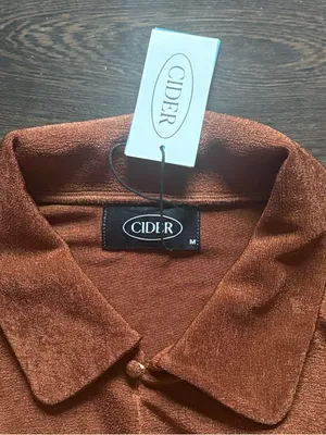 Cider Long Sleeve Button Down Crop Top Bronze Brown Medium thumbnail 2