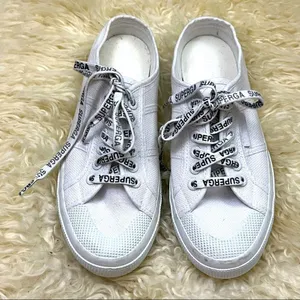 Superga White Slip On Backless Sneakers Logo Laces 39/7 thumbnail 1