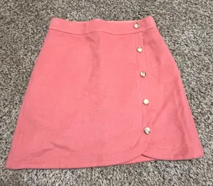 Loft Pink Wool Blend Faux Wrap Mini Skirt Size 6 Coral A-Line Button Detail thumbnail 1