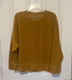 Aerie Women's Mustard Crewneck Velour Sweater thumbnail 1