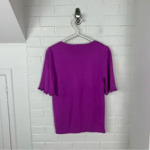 NWT Banana Republic Pink Purple Knit Pom Detail Short Sleeve Sweater Size XS thumbnail 10