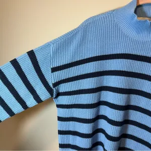 Loft Women’s Blue and‎ Navy Striped Mock Neck Button Sweater XLP thumbnail 4