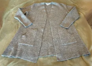 Time & Tru Cozy Open-Front Gray Women's Cardigan Sweater Size Large thumbnail 1