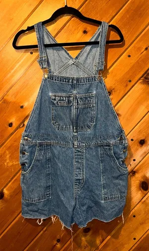 90s Xhilaration raw hem denim short overalls thumbnail 1