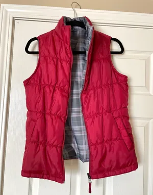 Red & Gray Plaid Reversible Light Puffer Vest thumbnail 1