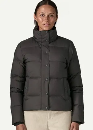 Patagonia Matte Black Silent Down Jacket Women's Size Small Snap Button Classic thumbnail 1