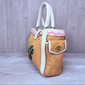 Vintage rare Coach Straw ladybug leaf tote bag purse rhinestone handbag summer thumbnail 12