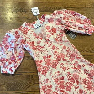 Evi Grintela NWT off white Maxi Dress with red Floral Print, buttons, xS,RV $800 thumbnail 2