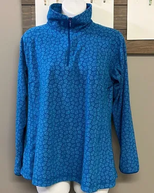 Columbia Women’s Blue Mock Neck Zip Up Long Sleeve Abstract Pattern Pullover- Lg thumbnail 1