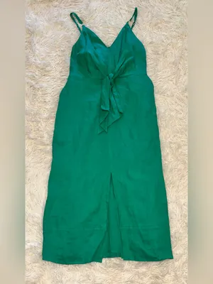 NEW Reiss Kay Green Tie Detail Linen Midi Dress Sz 6 thumbnail 4