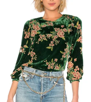 J.O.A. Velvet Top floral burn out long sleeve womens Green xsmall cocktail party thumbnail 1