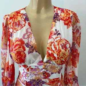 New Runaway The Label Acadia Dress Sz S / 4 Floral Ruched Long Sleeves Mini NWT thumbnail 4