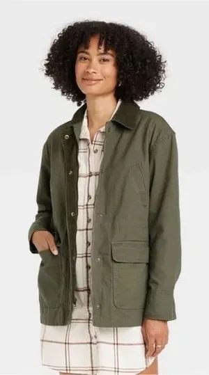 Universal Threads Chore Coat Barn Jacket Utility Safari Olive Drab Women's size X thumbnail 1