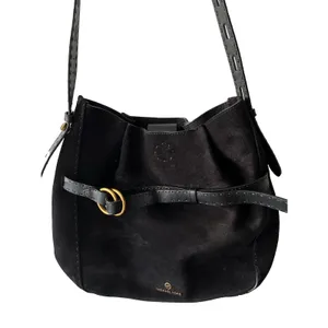 Michael‎ Kors Black Suede Leather Tote Bag Gold Hardware Crossbody Large Rare thumbnail 3