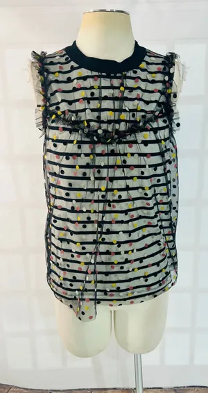 Maeve Anthropologie Black Contrast Dotted Tulle Sleeveless Tank Top Size Small thumbnail 1