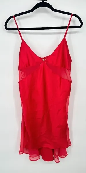 Vintage Y2K Victorias Secret Red Satin Mesh Babydoll Nightie‎ Gown Sexy Large thumbnail 1