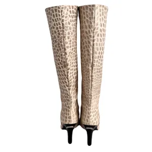 Karen Millen Ivory Croc Embossed Leather Heeled Knee High Boots, Size 38 thumbnail 5