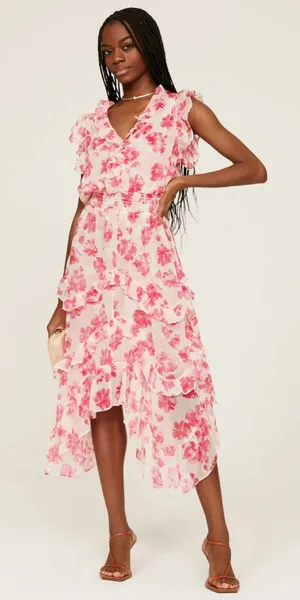 MISA Los Angeles Dakota Sleeveless Midi Dress Abstract Rose Flora Pink Medium thumbnail 1