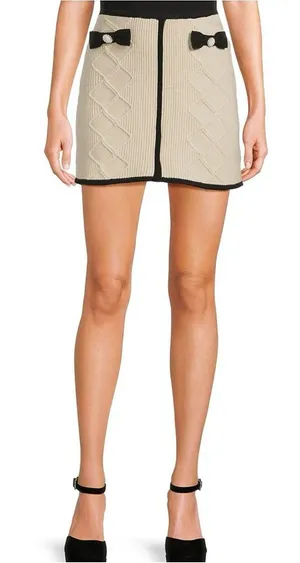 Blu Pepper Beige Mini Skirt with Black Trim and Bow Details thumbnail 1