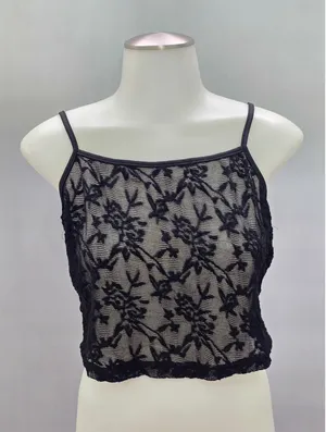 Black Lace Floral Cami Cropped Goth Top Large thumbnail 1