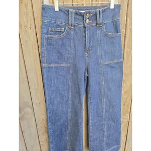 Mica Boutique Denim Wide Crop Super High size 28 Double Button Waist thumbnail 3