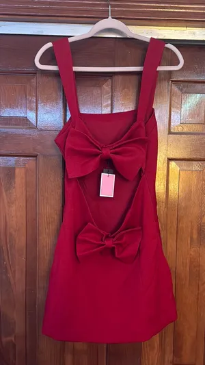 Pretty Little Thing Short Red Bow Dress thumbnail 1