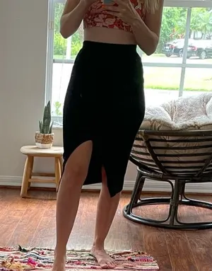 Cotton on ribbed black midi skirt thumbnail 1