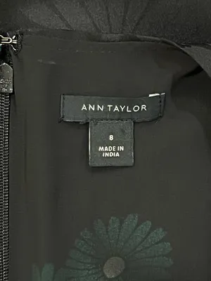 Ann Taylor Green Floral Jacquard Black Flounce Shift Dress with Pockets Size 8 thumbnail 10
