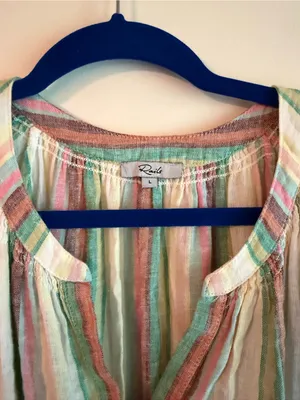 Rails Womens Large Striped Cotton Midi Dress Smocked Waist Tiered Boho thumbnail 2