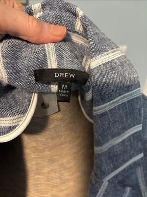 DREW Blue and White Striped Linen Single Breasted Jacket thumbnail 7