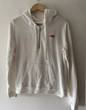 PINK Victoria’s Secret Love‎ Pink Quarter Zip White Hoodie Jacket thumbnail 1
