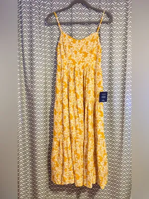 NWT Lulus | Catching Sunrays Mustard Yellow Floral Print Midi Dress, Small thumbnail 4