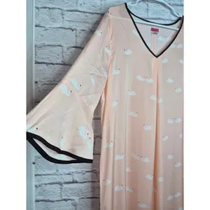 Kate Spade New York Swan Print Caftan Maxi Dress Lounge Nightgown Pink L/XL thumbnail 4