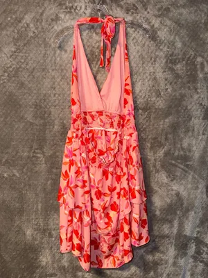 Madden NYC Halter Maxi Dress Size XXXL Pink Floral Ruffle High-Low thumbnail 5