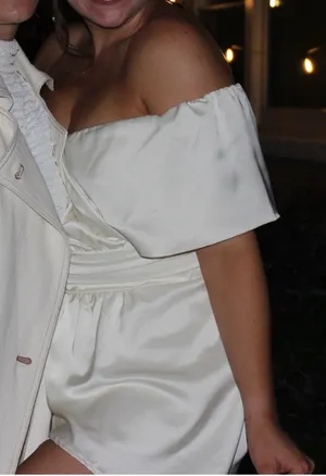 Always Celebrating Lulus Satin Ivory Dress Off Shoulder thumbnail 4