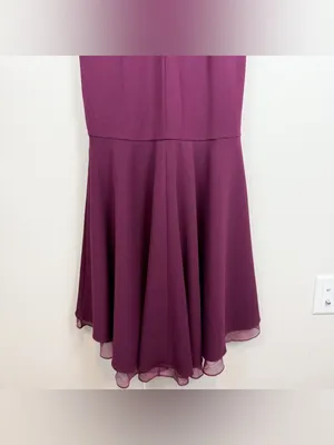 Adrianna Papell High Low Crepe Halter Gown Organza Draping In Cabernet Size‎ 4 thumbnail 14