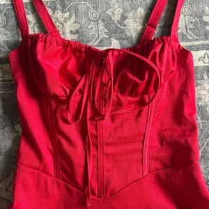 Red satun milkmaid dress thumbnail 3