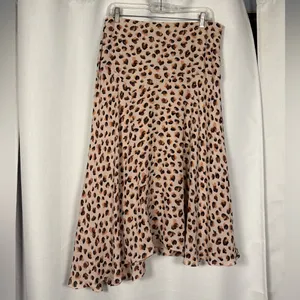 Theory Asymmetric Leopard Tan and Black Silk Midi Skirt Size 10 thumbnail 3