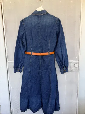 Zara Dark wester Blue Denim Midi Shirt Dress with Brown Belt thumbnail 11