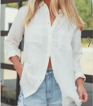 Show Me Your Mumu Frayed Hem‎ Cream The Layer Shirt Size S thumbnail 1