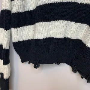 Distressed Black and White Pullover Sweater thumbnail 7