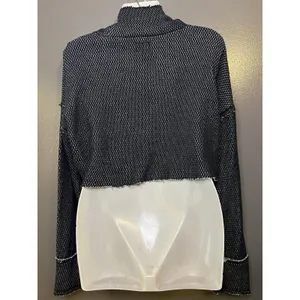 Out From Under Sweater Womens Medium Black Open Knit Turtleneck Cropped Pullover thumbnail 7