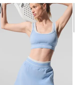 Alo Yoga Airbrush Better Together Layered Bra Seashell Blue thumbnail 1