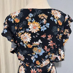 Xhilaration Black Floral Button Front Midi Dress XXL Flutter Sleeve Pockets Boho thumbnail 10