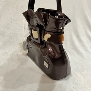 Beijo Copper Brown Faux Leather Bag with Cow Hair Belt Detail NWT thumbnail 4