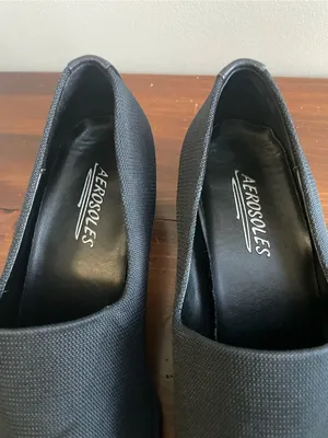 AEROSOLES Navy Woven Stretch Slip-On Block Heel Pumps thumbnail 4