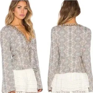 Free People Time of Your Life Blouse Ivory Combo Bell sleeves thumbnail 2