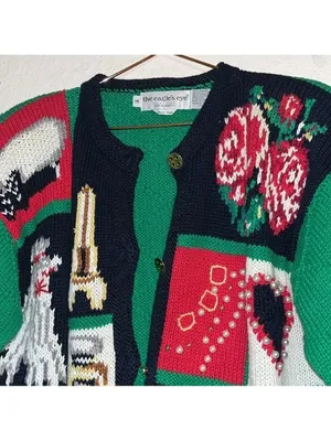 Vintage Eagle's Eye Vintage Christmas Cardigan cottagecore granny teacher thumbnail 4