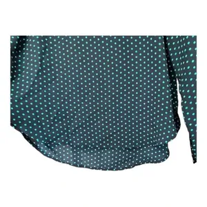 LOFT Blouse Women XS Navy Blue‎ Teal Polka Dot Roll Tab Sleeve Pocket Scoop Neck thumbnail 7